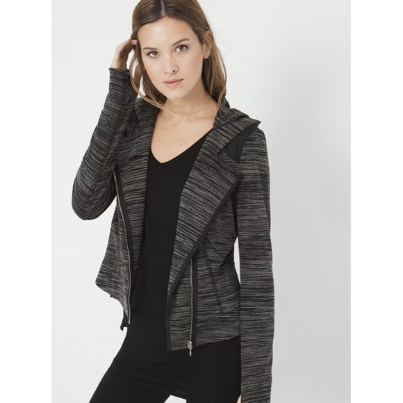 White House Black Market Jackets & Blazers - White House Black Market WHBM Marled Knit Hooded Jacket Sz Small Black White EUC